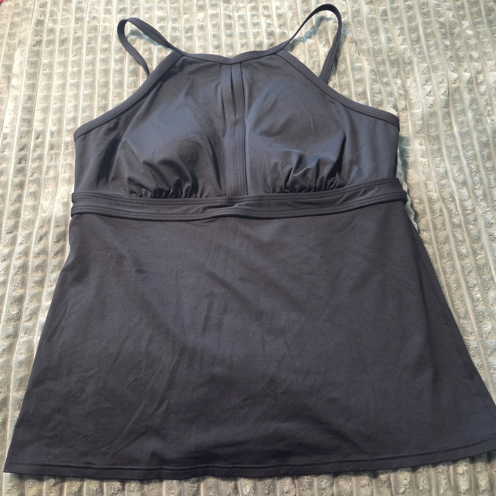 Lands End High Neck Keyhole Tankini Swimsuit Top Black Size 12 Sporty Chic